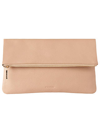 Whistles Leather Foldover Zip Clutch Bag