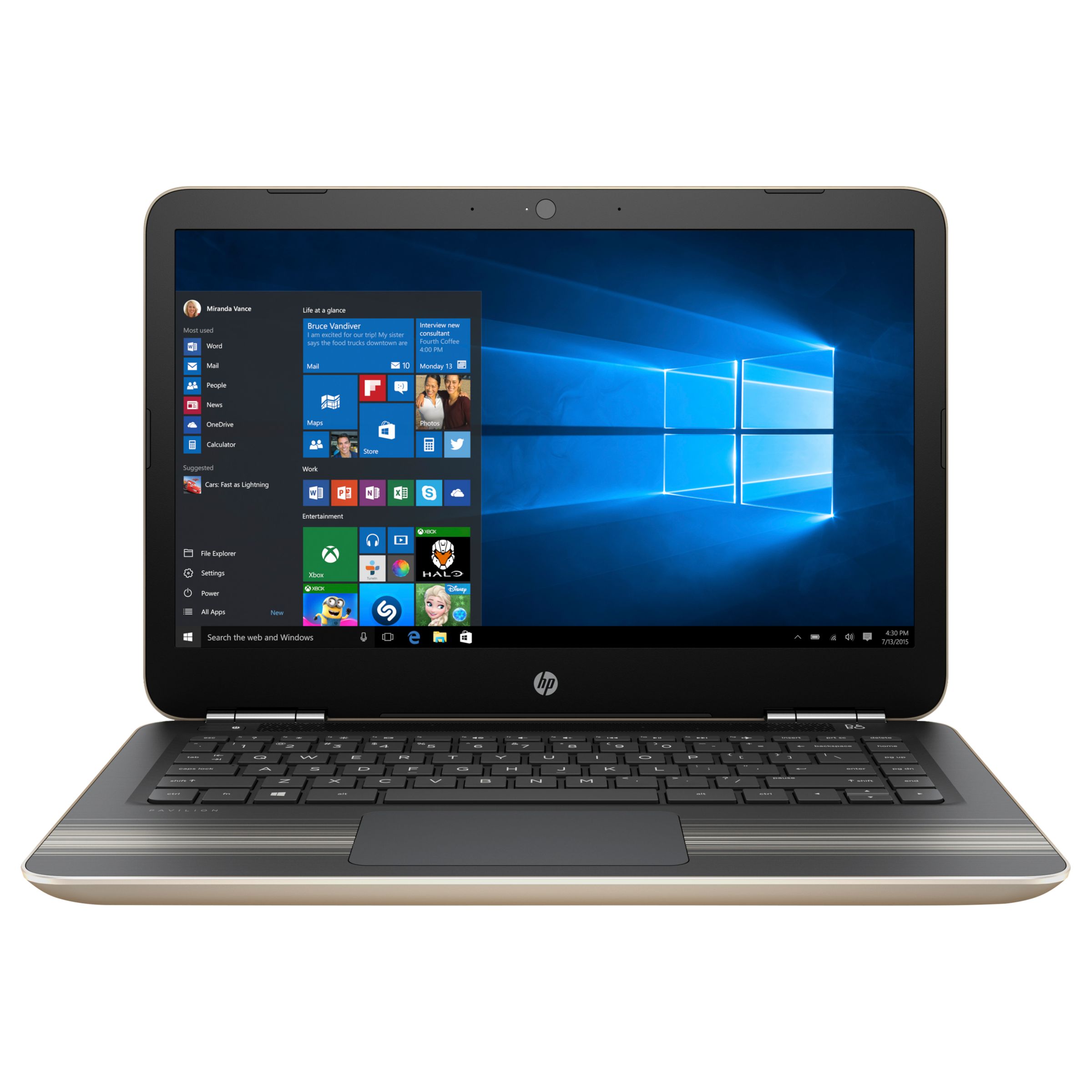 HP Pavilion 14-al118na Laptop, Intel Core i7, 8GB RAM, 256GB SSD, NVIDIA 940MX, 14" Full HD, Gold