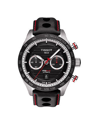 Tissot T1004271605100 Men's PR100 Automatic Chronograph Date Leather Strap Watch, Black