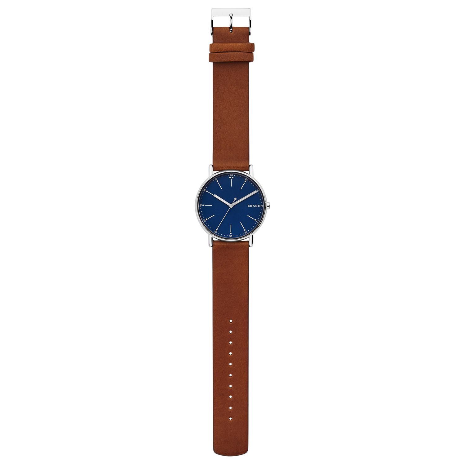 Skagen SKW6355 Men's Signatur Leather Strap Watch, Tan/Dark Blue
