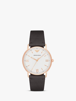 Emporio Armani AR11011 Men's Leather Strap Watch, Dark Brown/White