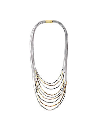 Adele Marie Cord Square Bead Layered Necklace, Silver/Gold