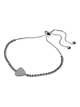 Adele Marie Crystal Heart Charm Adjustable Bracelet, Silver