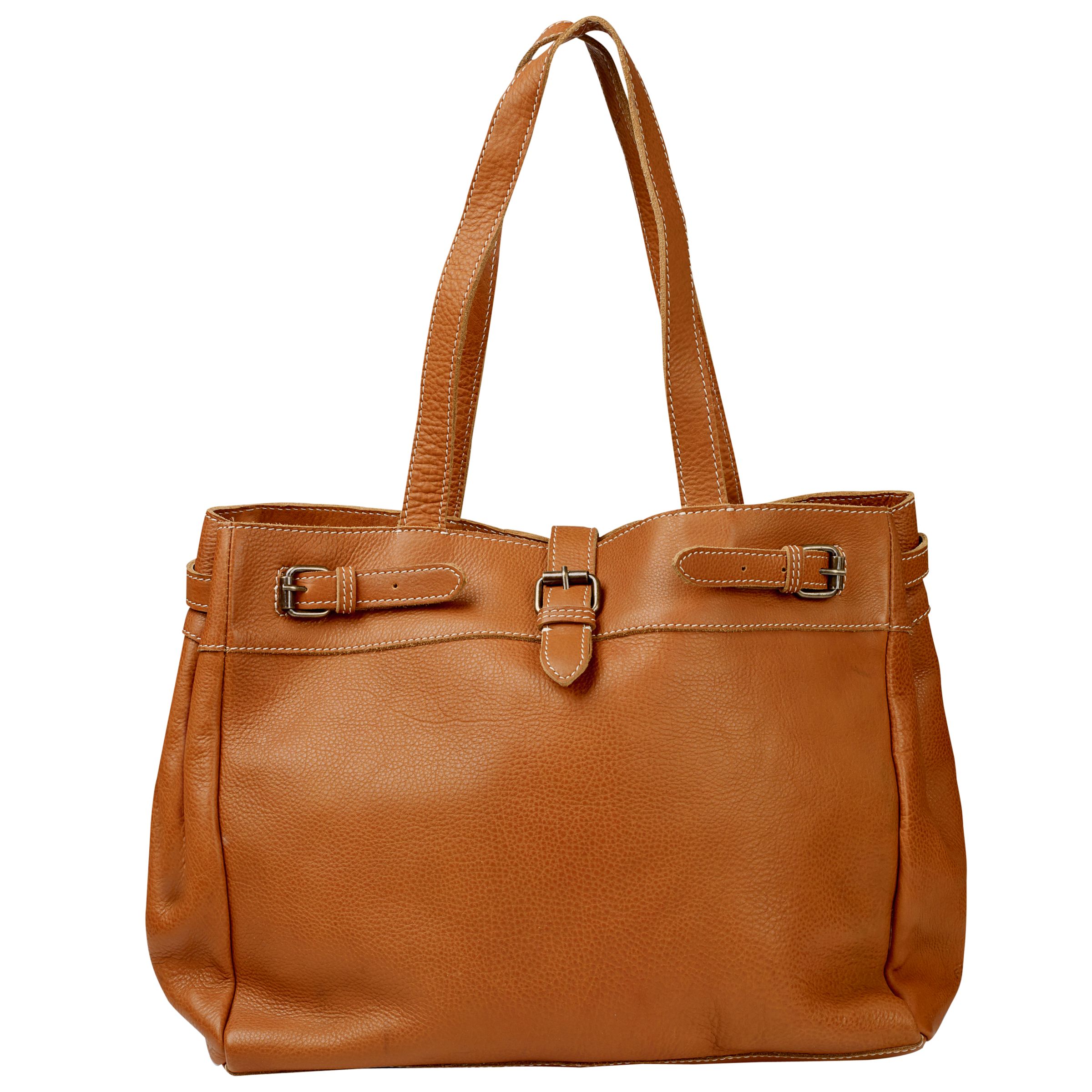 Fat Face Three Buckle Leather Tote Bag, Tan
