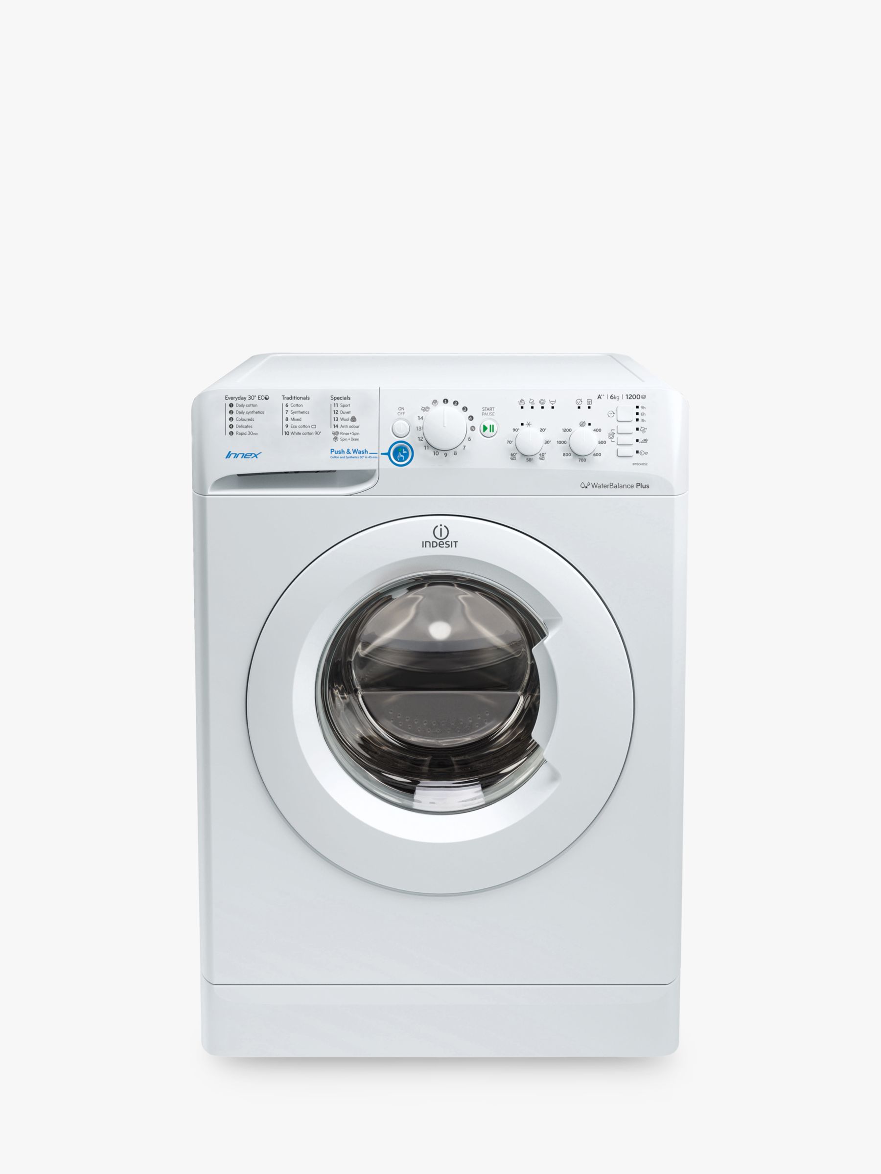 Indesit BWSC61252WUK Innex Freestanding Washing Machine, 6kg Load, A++ Energy Rating, 1200rpm Spin, White