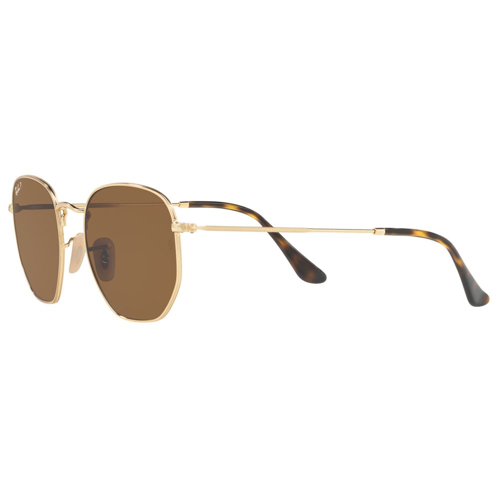 Ray-Ban RB3548N Polarised Hexagonal Flat Lens Sunglasses, Gold/Brown at ...