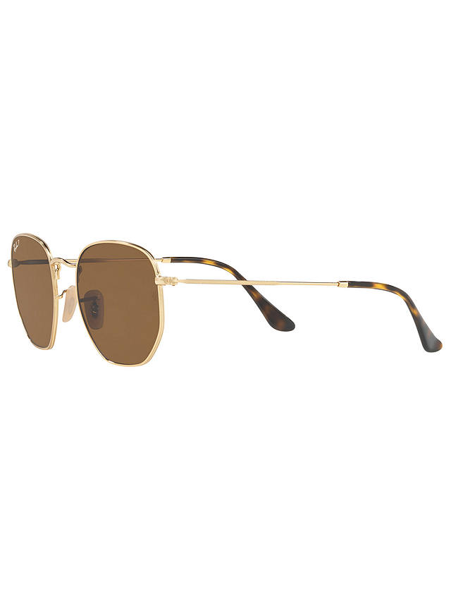 Ray-Ban RB3548N Polarised Hexagonal Flat Lens Sunglasses, Gold/Brown