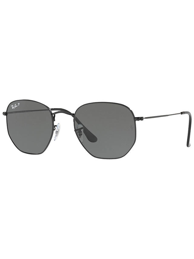 Ray-Ban RB3548N Polarised Hexagonal Flat Lens Sunglasses, Black/Grey