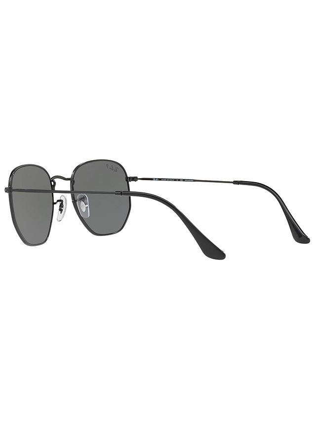 Ray-Ban RB3548N Polarised Hexagonal Flat Lens Sunglasses, Black/Grey