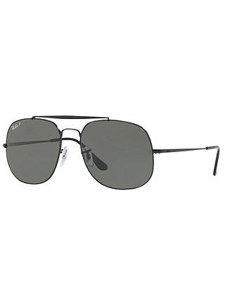 Ray-Ban RB3561 The General Polarised Square Sunglasses, Black/Grey