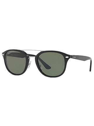Ray-Ban RB2183 Polarised Square Sunglasses, Black/Dark Green