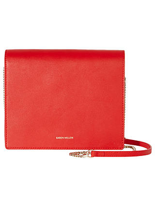 Karen Millen Leather Fold Over Clutch Bag, Red