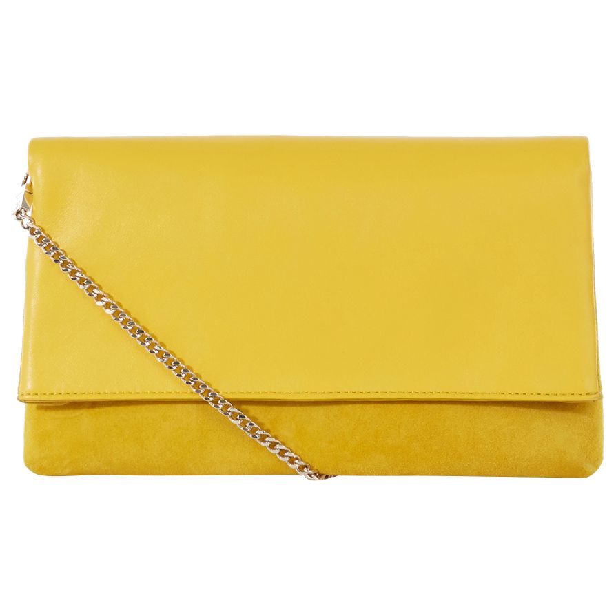 Karen Millen Brompton Leather And Suede Clutch Bag, Yellow