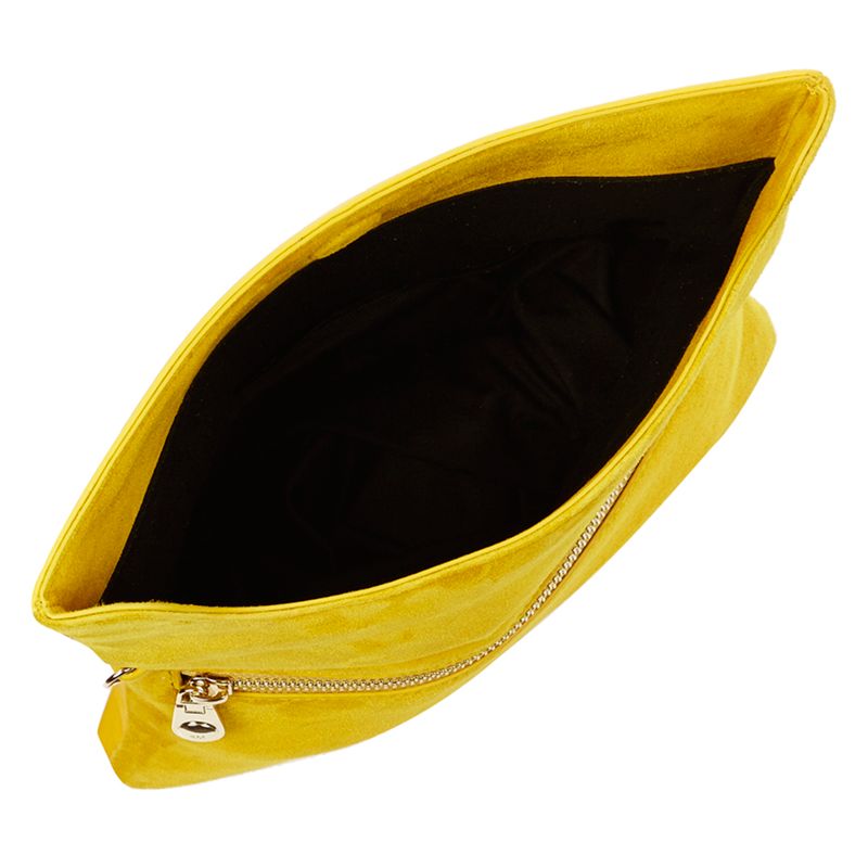 yellow suede clutch bag