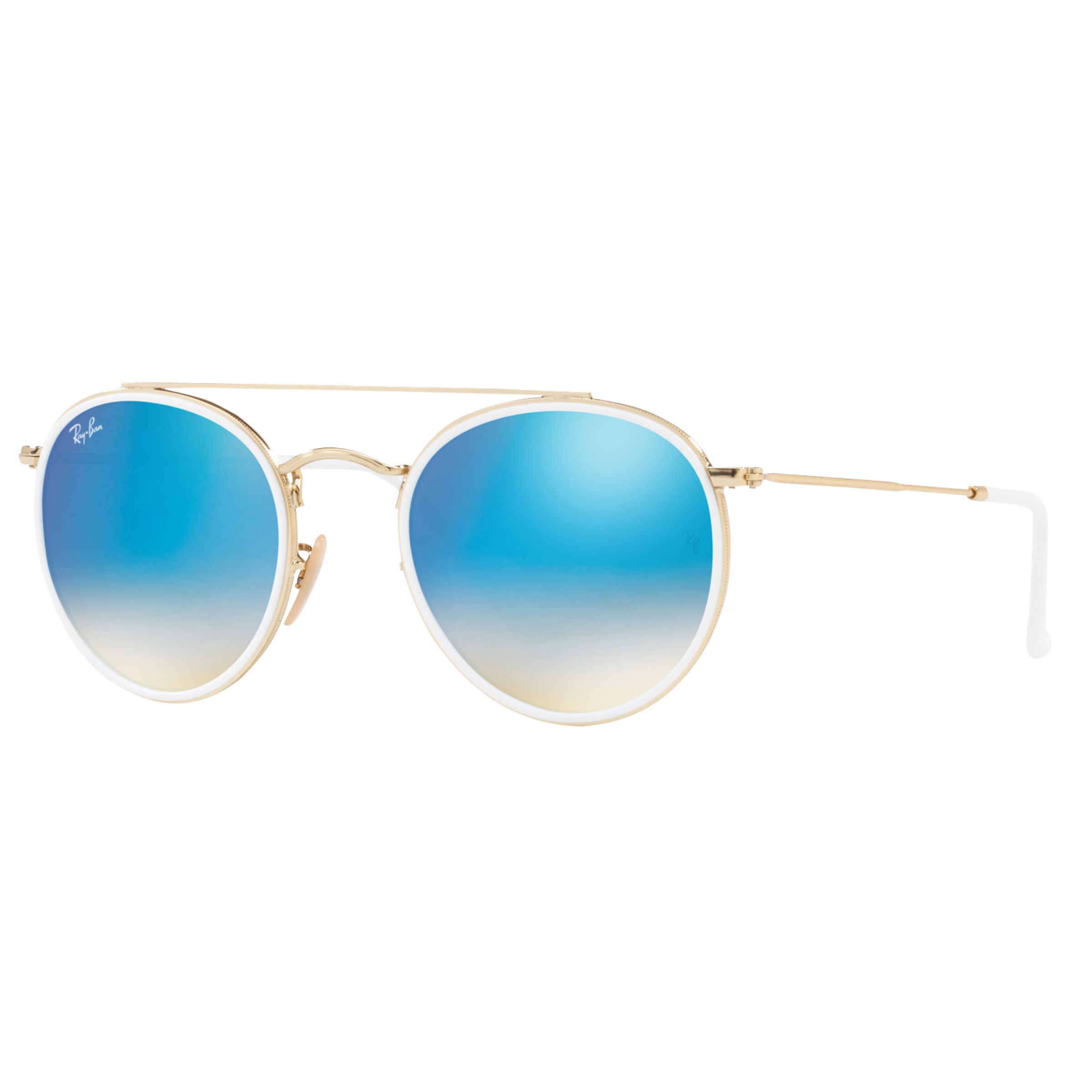 Ray-Ban RB3647N Unisex Double Bridge Oval Sunglasses, Gold/Mirror Blue at  John Lewis & Partners