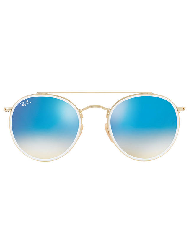 Ray-Ban RB3647N Unisex Double Bridge Oval Sunglasses, Gold/Mirror Blue