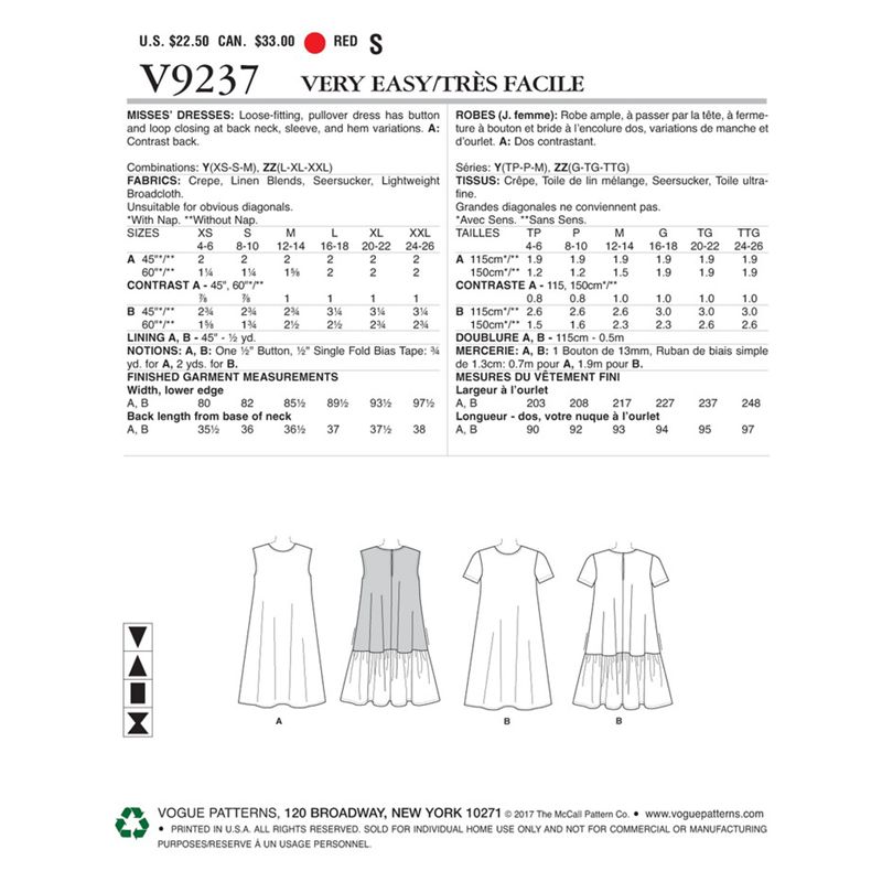 Vogue Women's Dress Sewing Pattern, 9237, Y