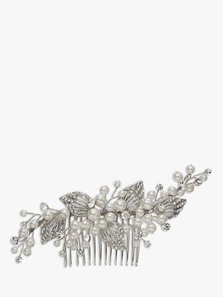Ivory & Co. Constellation Faux Pearl and Cubic Zirconia Pave Leaf Hair Comb, Silver