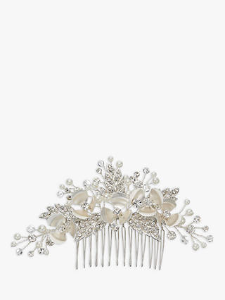 Ivory & Co. Passionflower Crystal and Faux Pearl Flower Hair Slide, Silver
