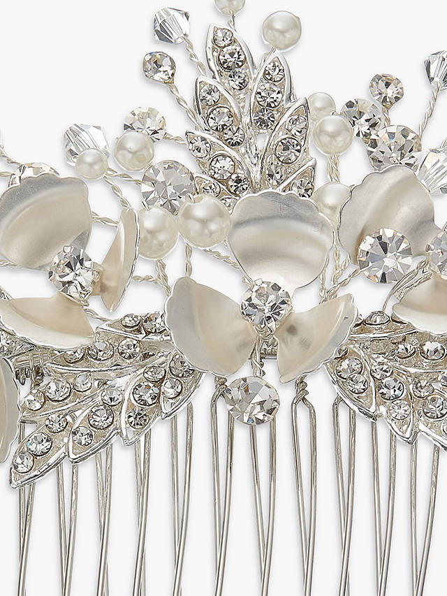 Ivory & Co. Passionflower Crystal and Faux Pearl Flower Hair Slide, Silver 3