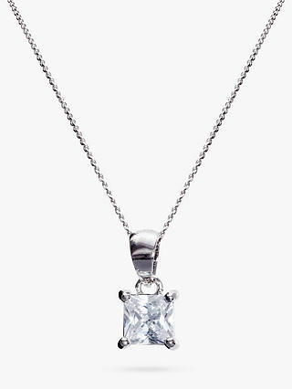 Ivory & Co. Princess Solitaire Cubic Zirconia Pendant Necklace, Silver/Clear