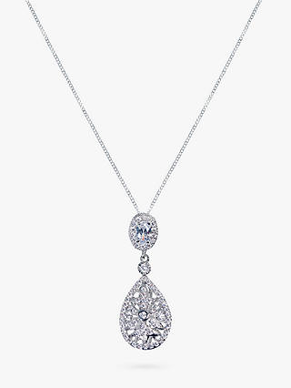 Ivory & Co. Stellar Detailed Cubic Zirconia Pave Teardrop Pendant Necklace, Silver