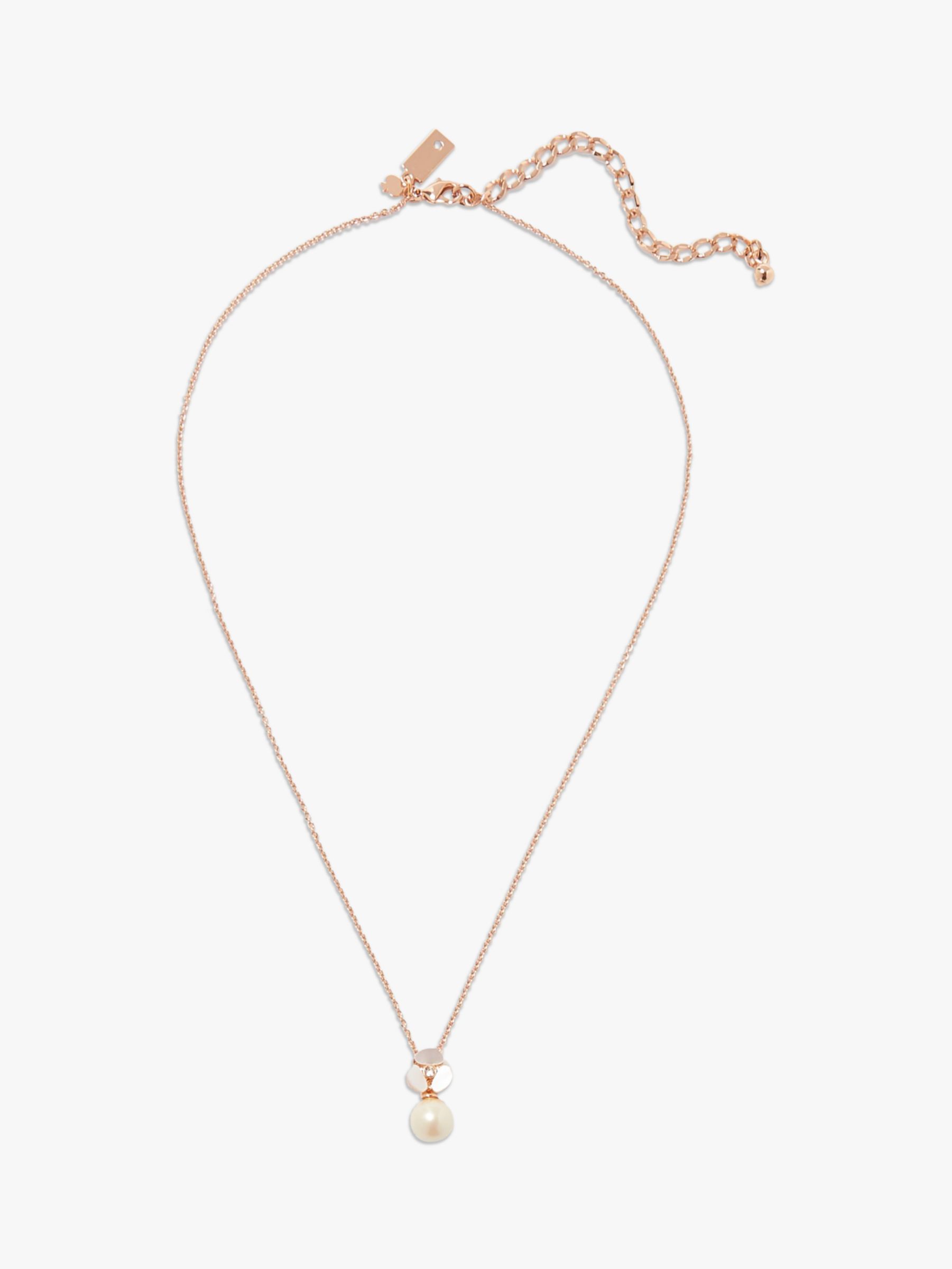 kate spade new york Mini Pansy Flower Faux Pearl Drop Pendant Necklace, Rose  Gold/Cream