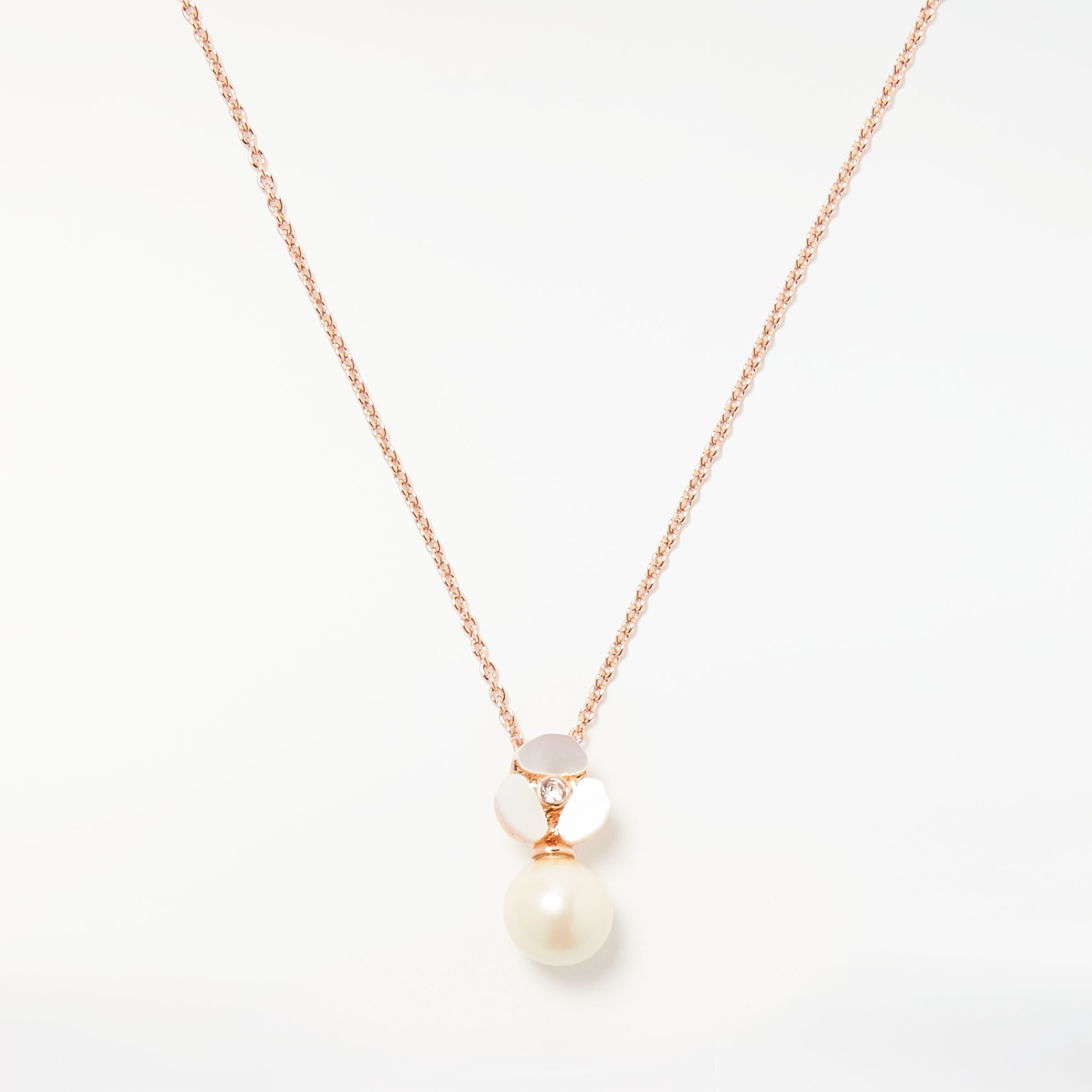 kate spade new york Mini Pansy Flower Faux Pearl Drop Pendant Necklace,  Rose Gold/Cream