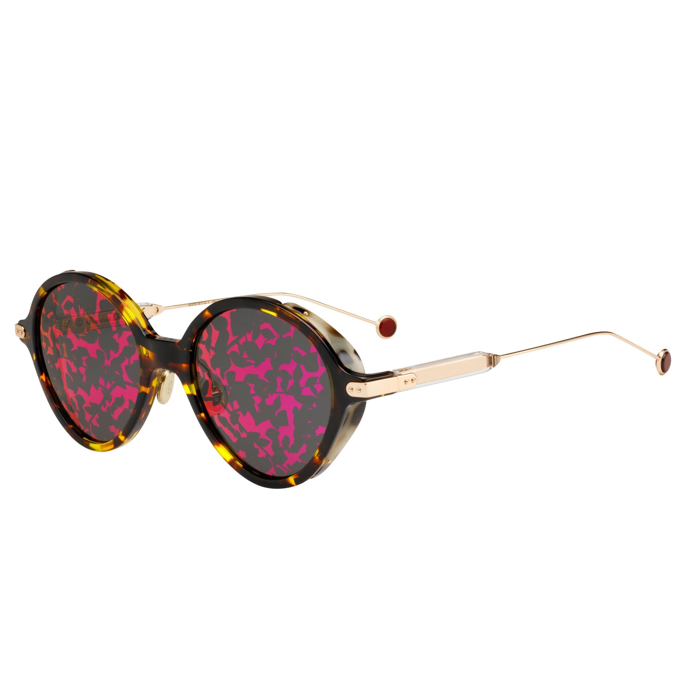 Dior Umbrage Round Sunglasses, Gold Tortoise/Pink Leaf at John Lewis ...