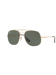 Ray-Ban RB3561 The General Square Sunglasses, Gold/Dark Green