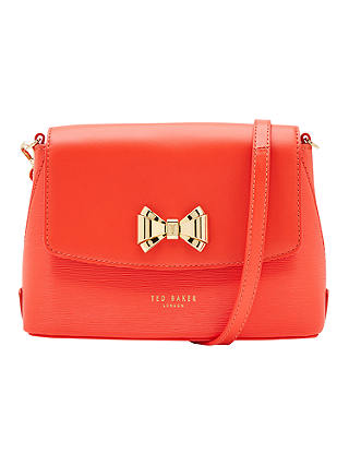 Ted Baker Tessi Curved Bow Leather Across Body Bag, Bright Orange