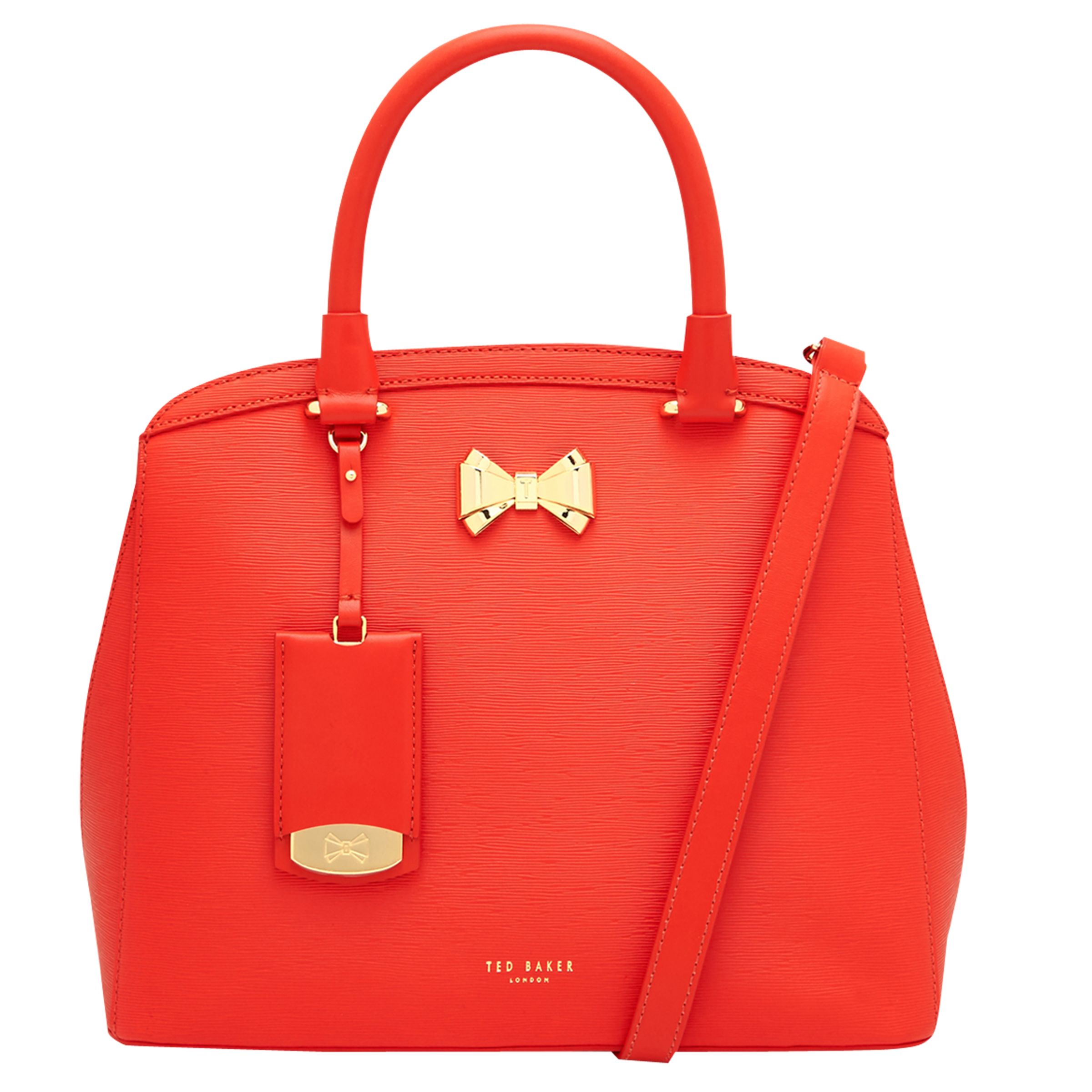 Ted Baker Tealia Curved Bow Small Leather Tote Bag, Bright Orange
