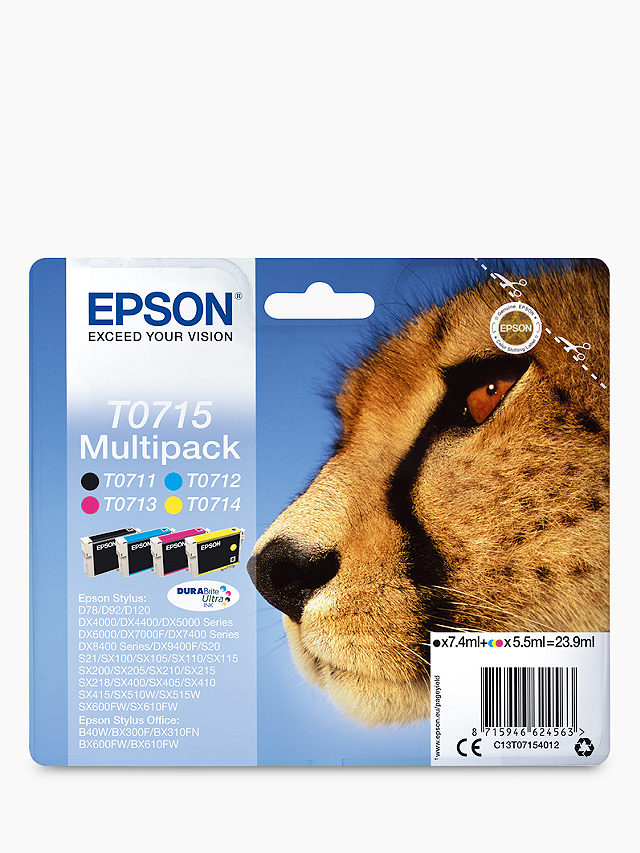 Epson Cheetah T0715 Inkjet Printer Cartridge Multipack, Pack of 4