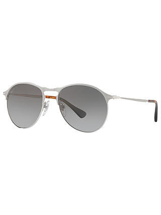 Persol PO7649S Polarised Aviator Sunglasses, Silver/Grey Gradient