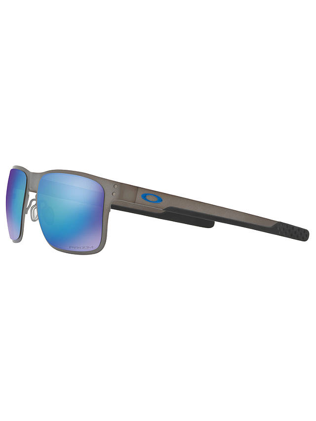 Oakley OO4123 Men's Holbrook Prizm Polarised Metal Square Sunglasses, Matte Grey/Mirror Blue