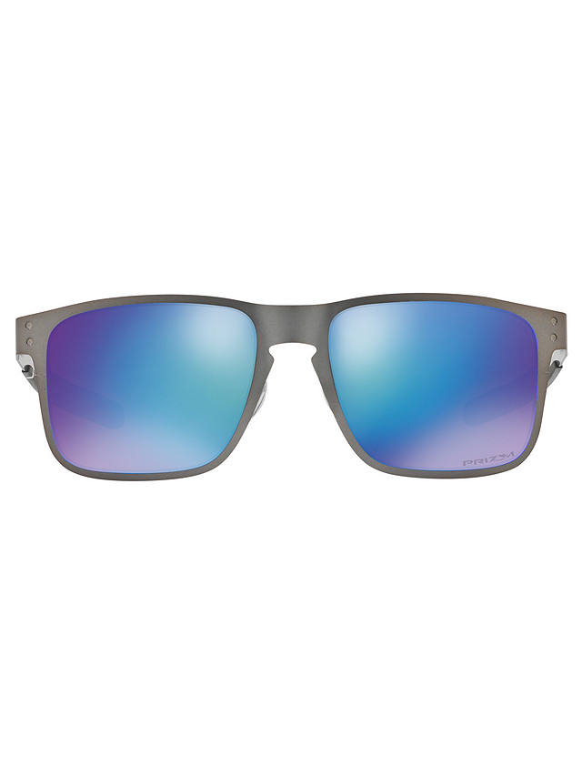 Oakley OO4123 Men's Holbrook Prizm Polarised Metal Square Sunglasses, Matte Grey/Mirror Blue