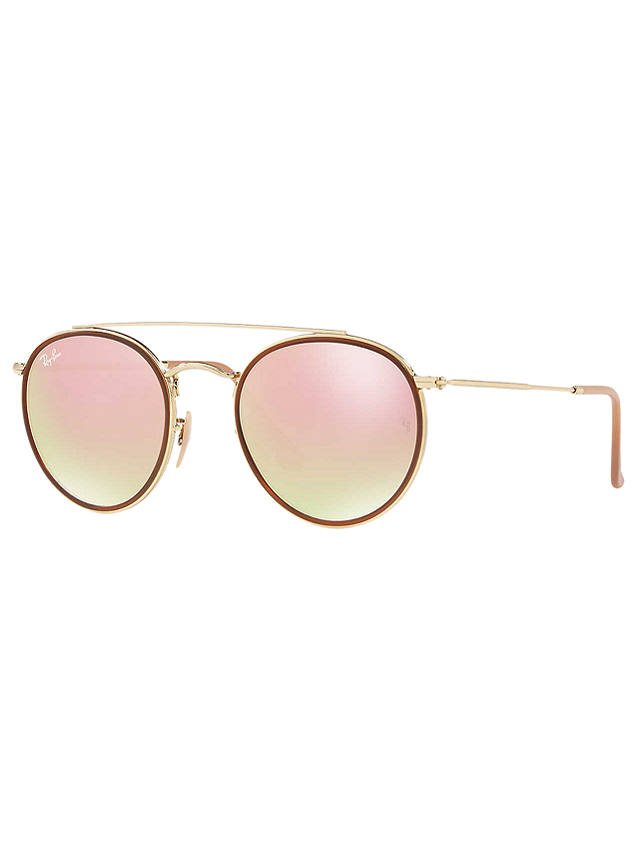 Ray-Ban RB3647N Unisex Double Bridge Oval Sunglasses, Gold/Mirror Pink