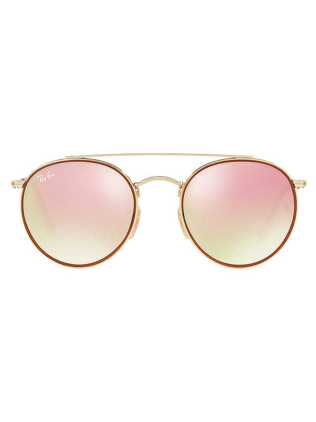 Ray-Ban RB3647N Unisex Double Bridge Oval Sunglasses, Gold/Mirror Pink