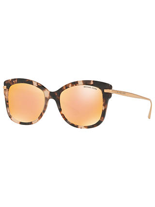 Michael Kors MK2047 Lia Square Sunglasses, Pink Tortoise/Mirror Rose Gold