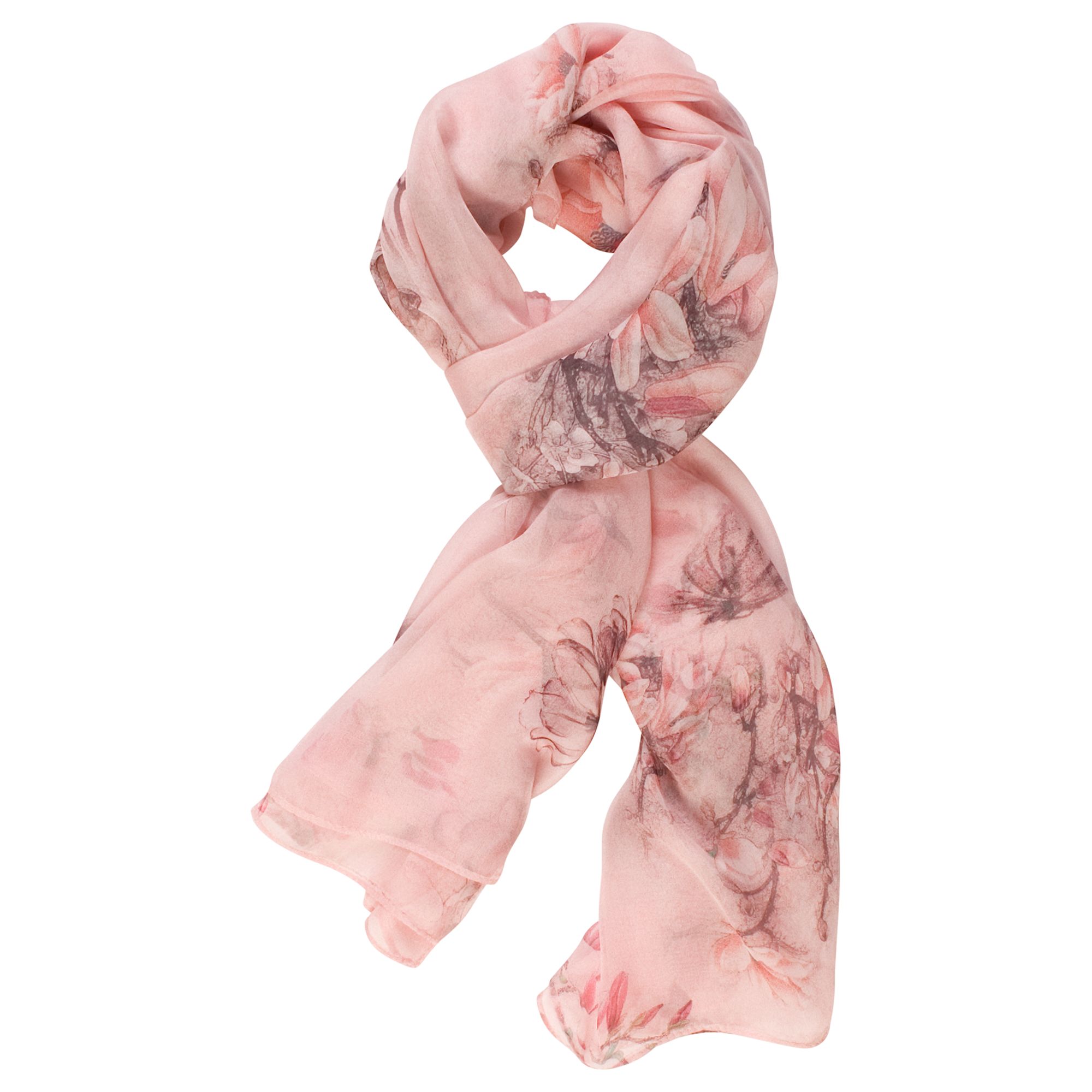 Chesca Branch And Rose Printed Silk Scarf, Pink