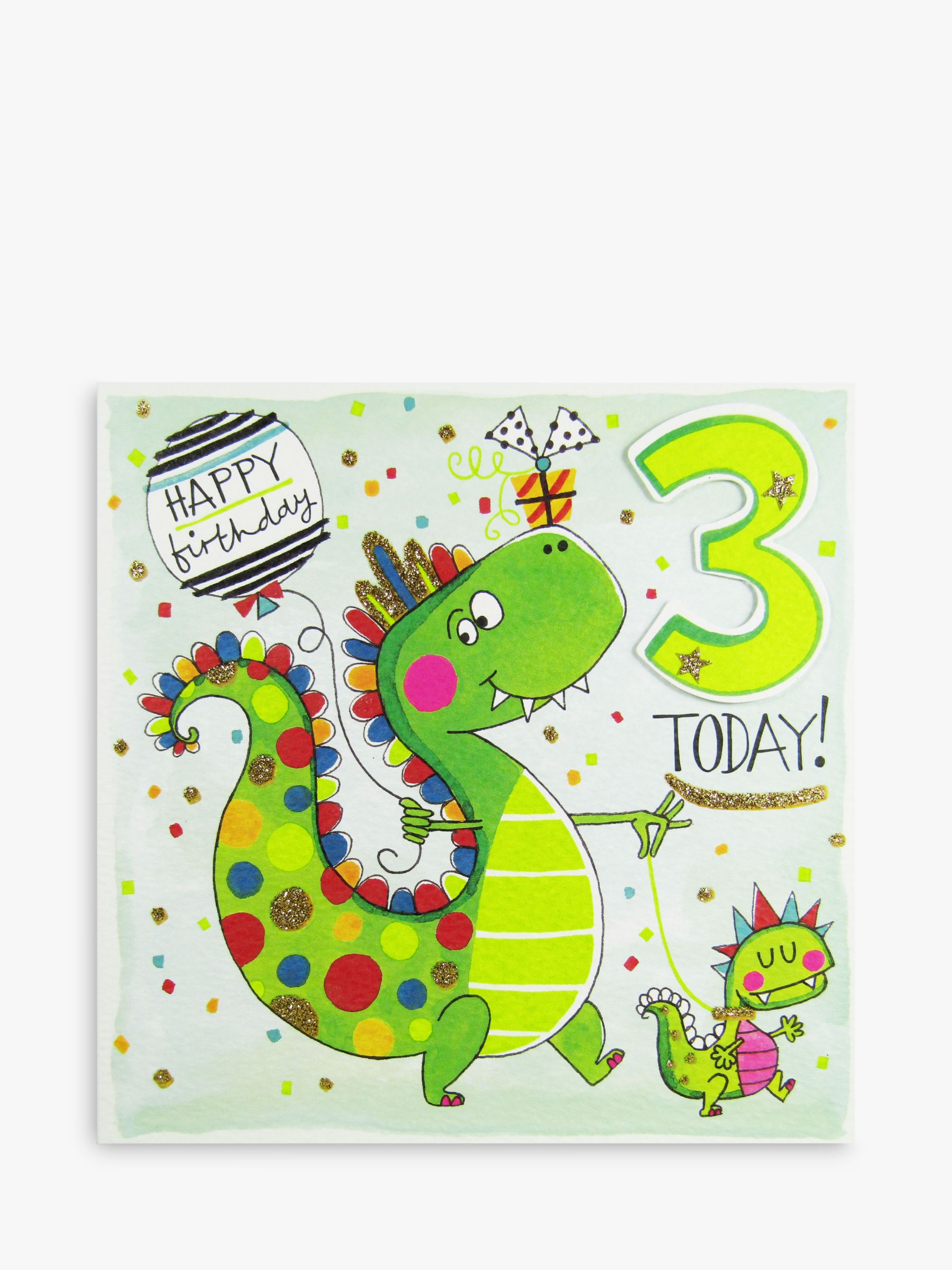 Rachel Ellen 3 Today Dinosaur Birthday Card.