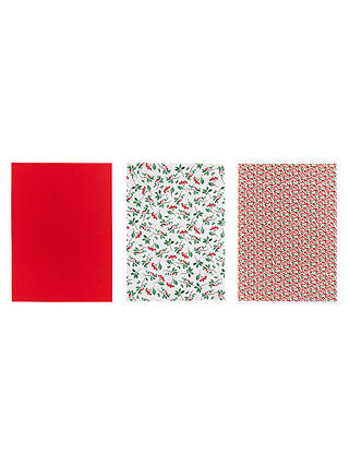 John Lewis Christmas Berries Tea Towels, Red/Multi, Set of 3