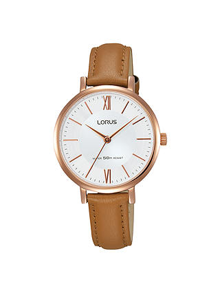 Lorus Women's Leather Strap Watch, Camel/White RG262LX9