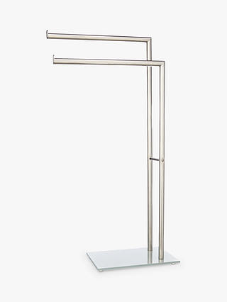 John Lewis & Partners Freestanding Glass Base Double Towel Stand, Silver