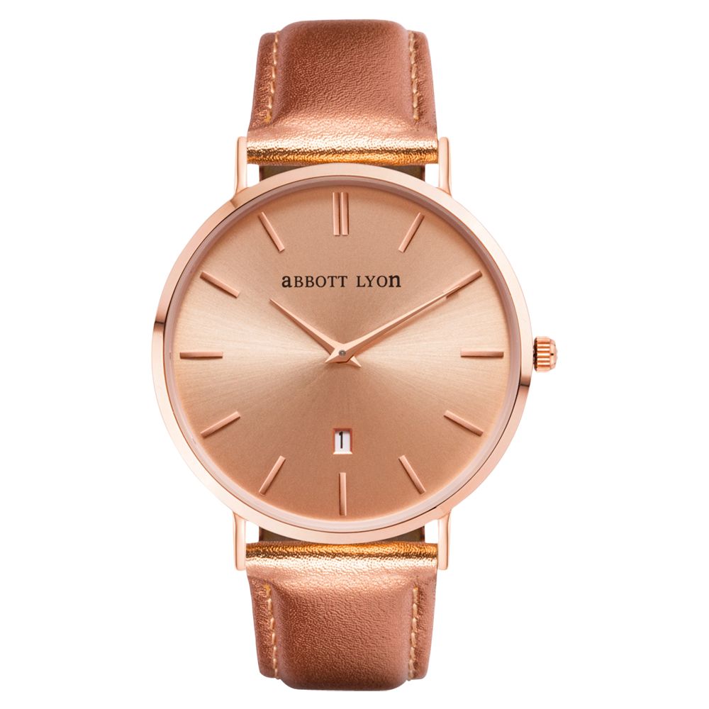 Abbott Lyon Women's Stellar 40 Date Leather Strap Watch, Rose Gold at ...