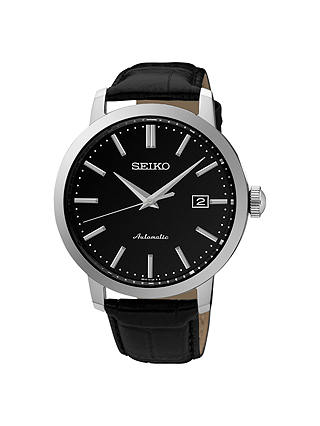 Seiko SRPA27K1 Men's Automatic Date Leather Strap Watch, Black