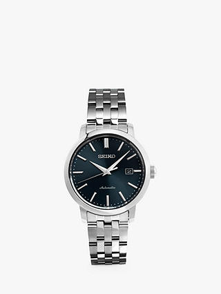 Logisk Rosefarve kaskade Seiko SRPA25K1 Men's Automatic Date Bracelet Strap Watch, Silver/Blue