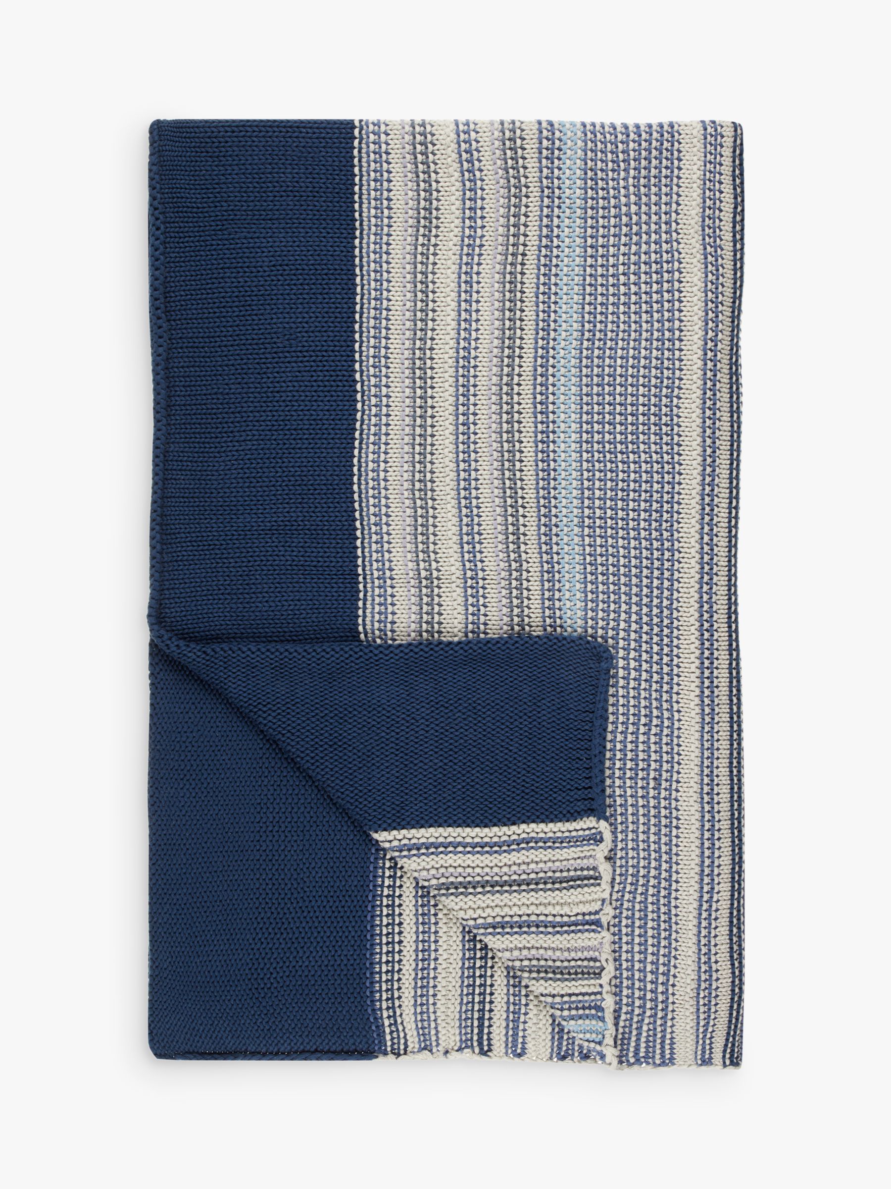 John Lewis & Partners Rye Stripe Knitted Throw, Blue