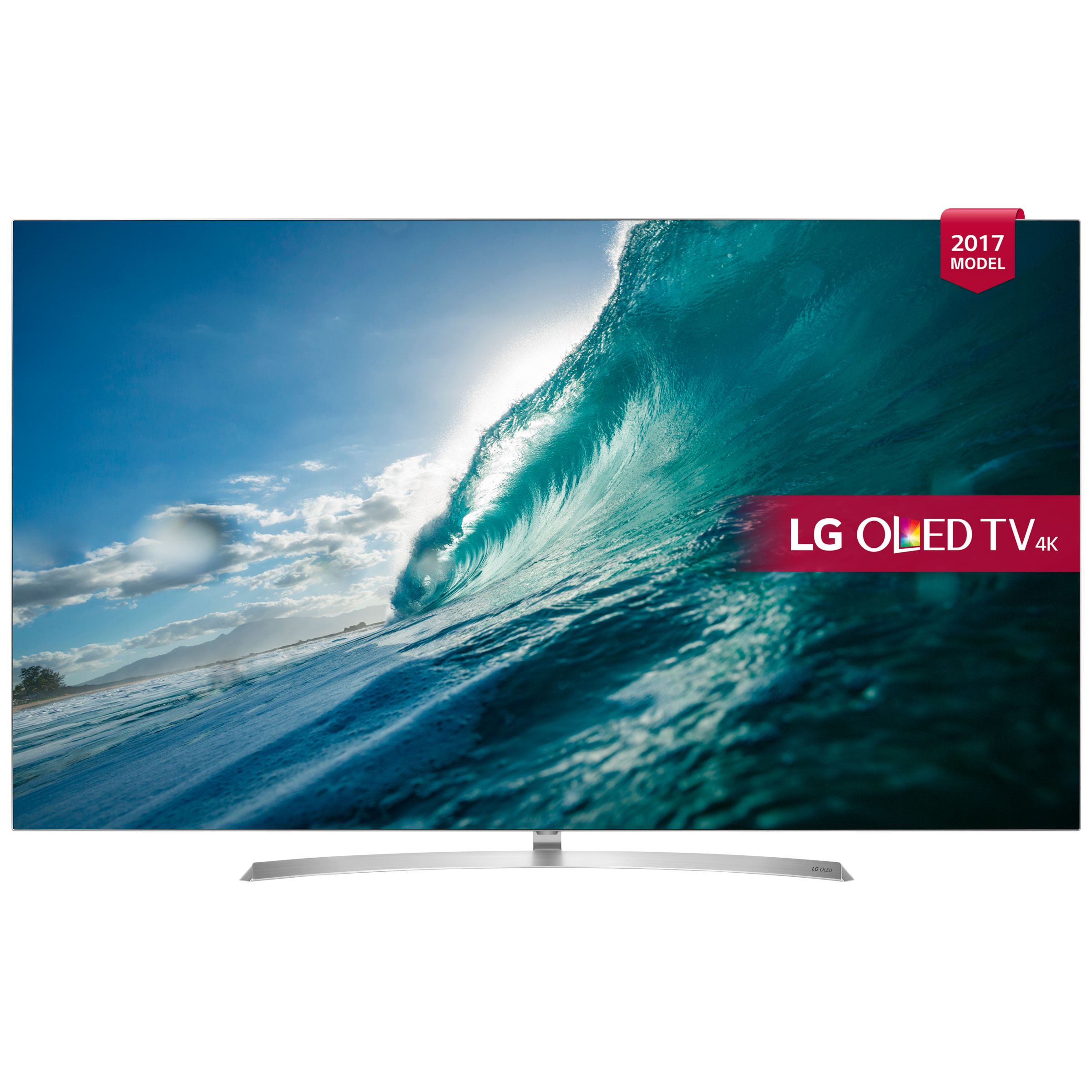 LG OLED65B7V OLED HDR 4K Ultra HD Smart TV, 65" with Freeview Play, Dolby Atmos, Picture-On-Metal Design & Crescent Stand, Silver