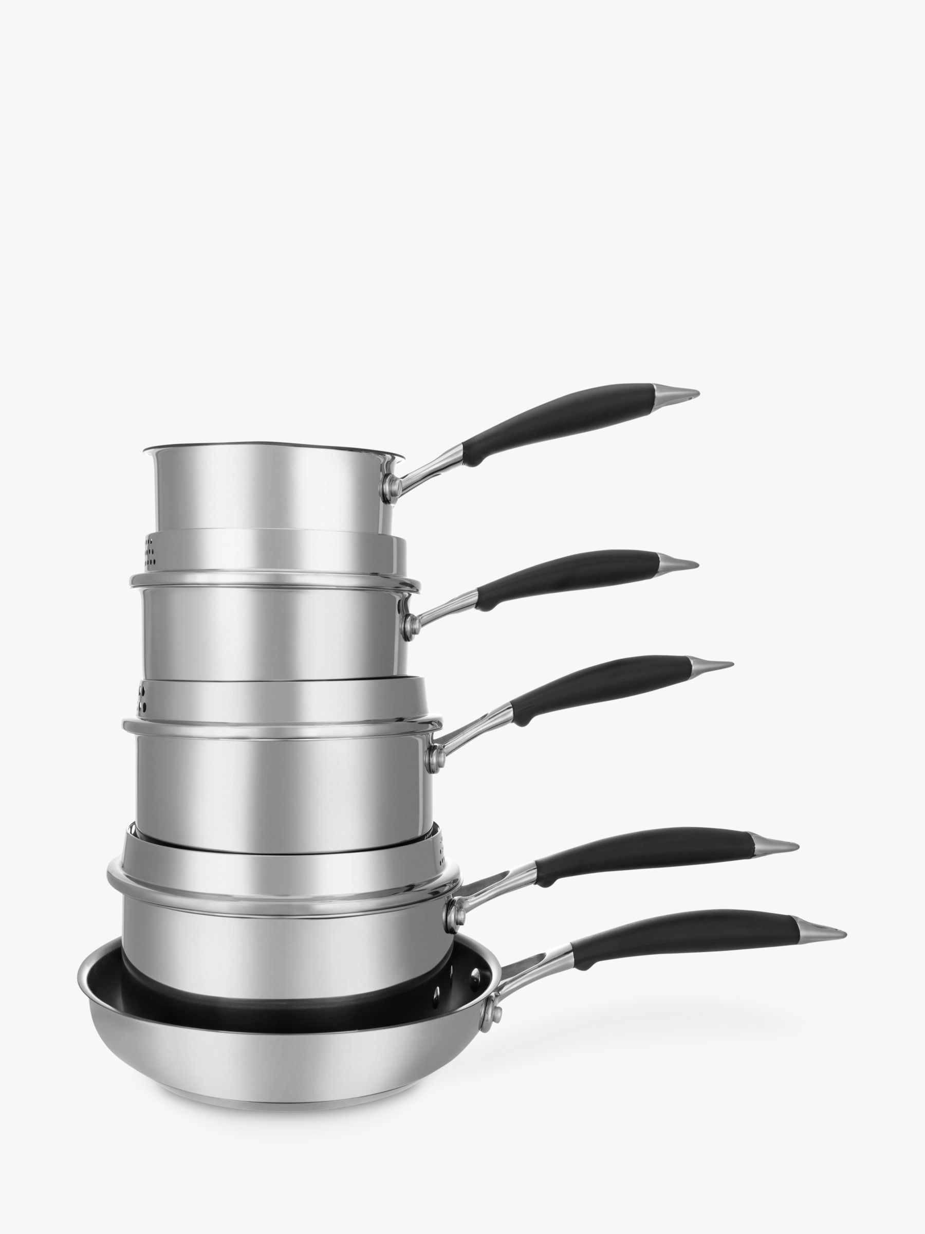 John Lewis & Partners 'The Pan' Stainless Steel Lidded Saucepans and Pan Set, 5 Pieces